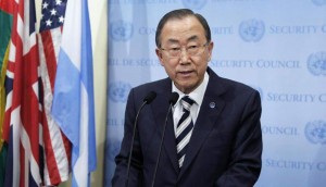 聯合國秘書長潘基文表示，銷毀敘利亞化學武器的決議案仍無共識，至今仍不知道何時可以表決本案。圖片來源：聯合國新聞中心   