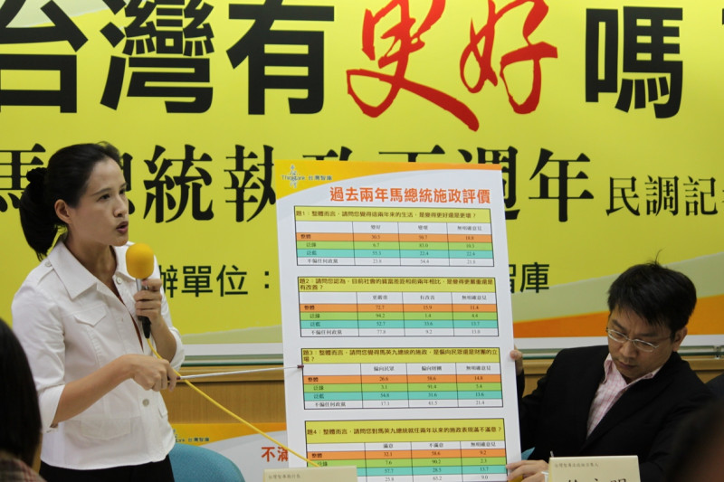 在520馬英九執政2周年前，台灣智庫今天公布最新民調，結果有6成民眾對馬政府的施政不滿意。圖片來源：台灣智庫提供。   