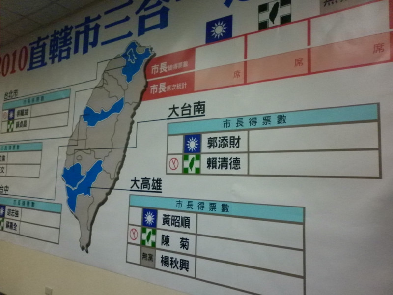 國民黨在五都選後記者會中公佈新的藍綠版圖。圖片：謝莉慧攝   