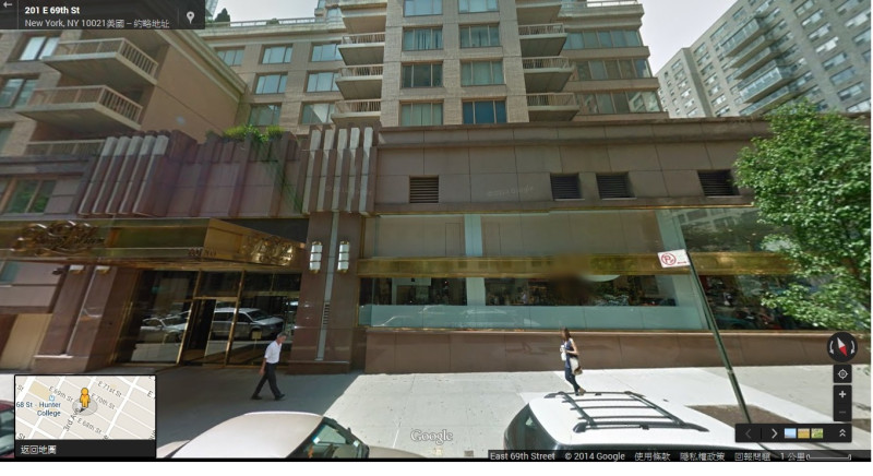 新頭殼再透過google查詢200 E.69th Street, NY住址，應就是川普皇宮大樓（Trump Palace Concierge）。圖5-1：翻拍自google街景   