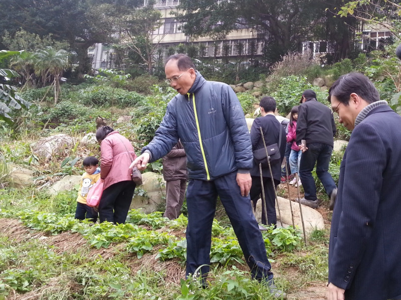 前行政院長游錫堃近年在四壽山下種一小塊有機蔬菜。圖：林朝億/攝   