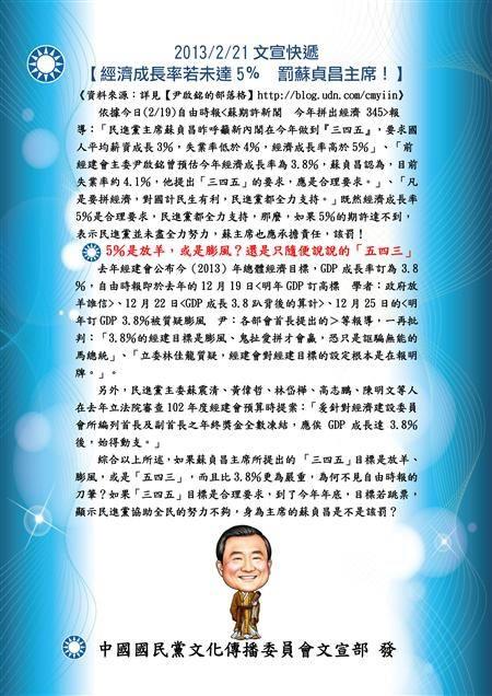 國民黨文傳會今(21)日發布文宣快遞，要民進黨主席蘇貞昌對江內閣期許經濟成長率高於5%負責，引發網友譁然，直呼「到底誰在執政？」圖：翻攝臉書   