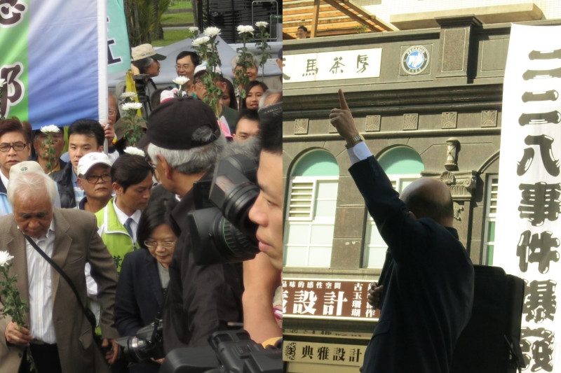 兩位民進黨前後任主席蔡英文、蘇貞昌出席228遊行時，都表達不認同柯文哲看法的態度。圖：林朝億/攝影   