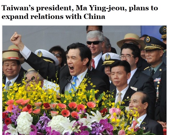 華盛頓郵報25日刊出專訪台灣總統馬英九報導指出，在沒有經過公投或民眾具有一致共識前，兩岸軍事互信機制以及和平協議不會展開。圖：翻攝華盛頓郵報網頁   