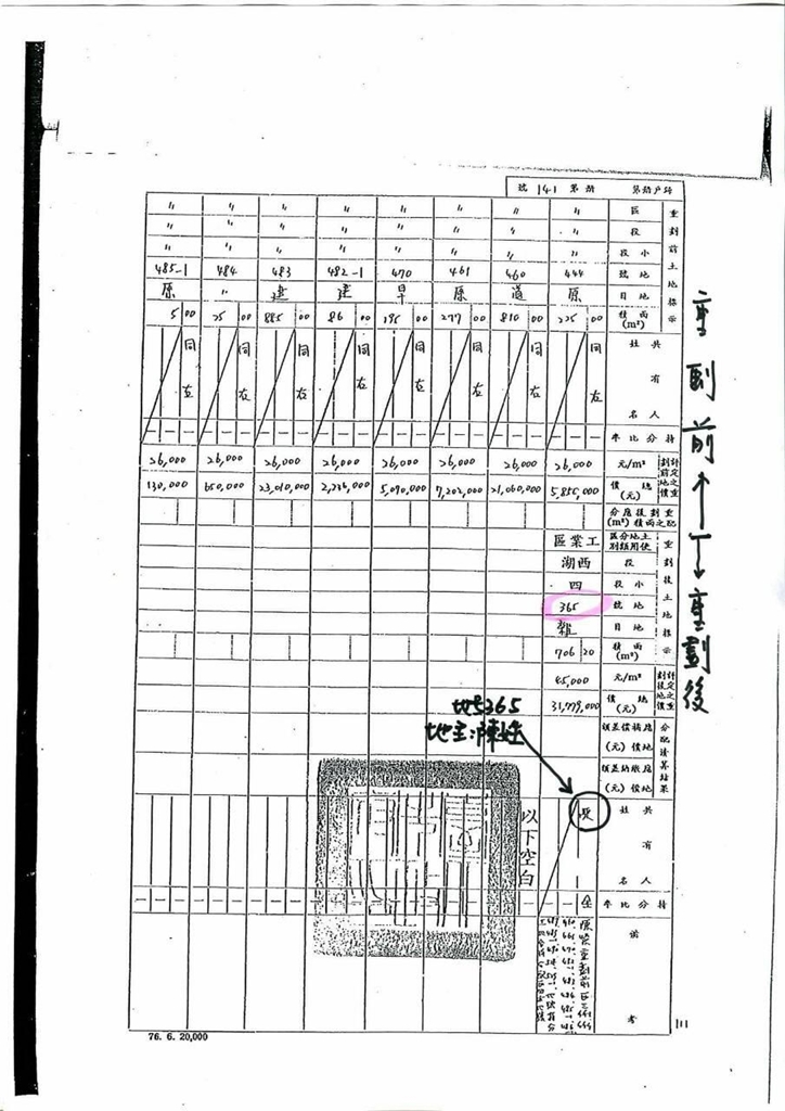 台北市內湖區第六期市地重劃前後土地分配對照清冊。圖：蔡英文總部提供   