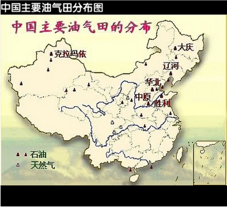 大慶油田是中國最大的內陸油田。圖為中國的主要油田分布。圖片來源：翻攝自網路。   