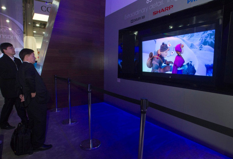 日商夏普將在今年的CES展中展出解析度達到全高清電視16倍的「8K」電視。圖片來源：達志影像/路透社   
