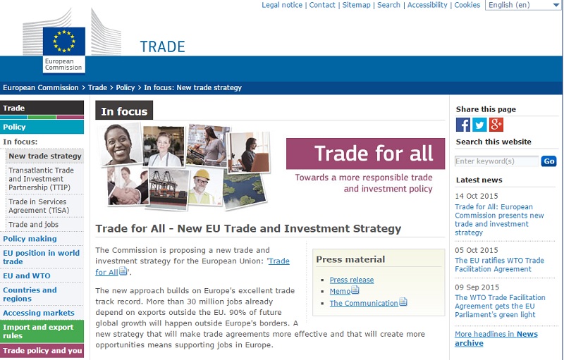 歐盟執行委員會14日公布未來經貿發展戰略藍圖，首度在公開報告中提及將與台灣就投資議題展開協商。圖：翻攝EUROPEAN COMMISSION官網   