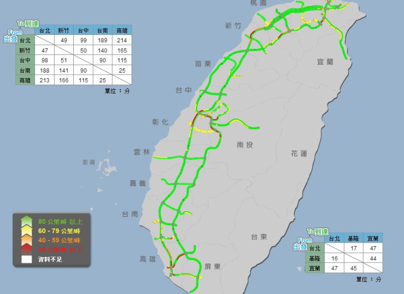 今(19)日大年初一，為春節連續假期的第2天，交通部公路總局上午表示，截至中午為止，宜蘭、花蓮地區省道，除了台9線蘇花公路蘇澳崇德路段南下車流較大外，其餘均交通順暢。圖：翻攝自高公局網站   