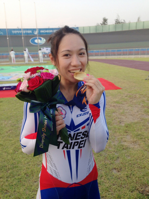 中華亞運代表團的「亞洲車后」蕭美玉（圖），25日在仁川亞運自由車女子全能賽拿下金牌，也是中華代表團在這屆亞運所獲第5面金牌。圖：中央社。   