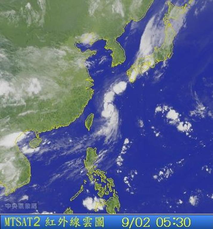 圖為9/02 5:30台灣的衛星雲圖。圖片來源：中央氣象局。   