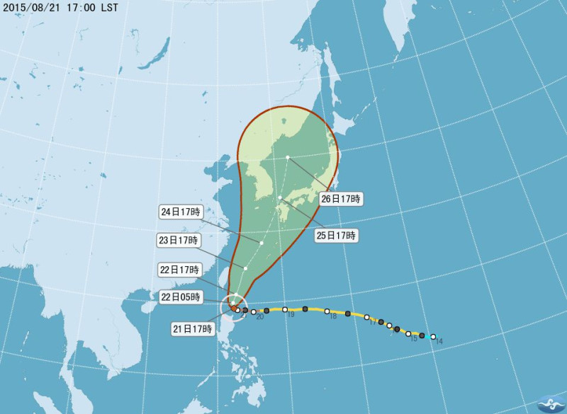 氣象局21日下午指出，天鵝颱風過去3小時一直在原地打轉，但仍不排除有可能發布陸警。圖：翻攝自氣象局官網   