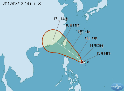 中央氣象局今天說，輕颱啟德16日最接近台灣，不排除有登陸的可能性。圖片來源：翻攝自中央氣象局網站。   