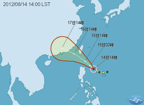 中央氣象局今天下午2時30分發布啟德颱風的海上警報，預計東部及南部將會將下豪雨，其他地區也需防範大雨。圖片來源：翻攝自中央氣象局網站。   