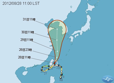 根據中央氣象局表示，天秤颱風在11點減弱為輕度颱風，已經解除台中以南除南投、高雄以外的陸上颱風警報，高雄北部山區部分仍舊有局部性豪雨。圖片來源：中央氣象局   