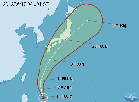 中央氣象局今天說，谷超颱風北轉時，可能會帶來西南氣流，中南部地區在19日至22日期間，可能會降下超大豪雨。圖片來源：翻攝自中央氣象局網站。   