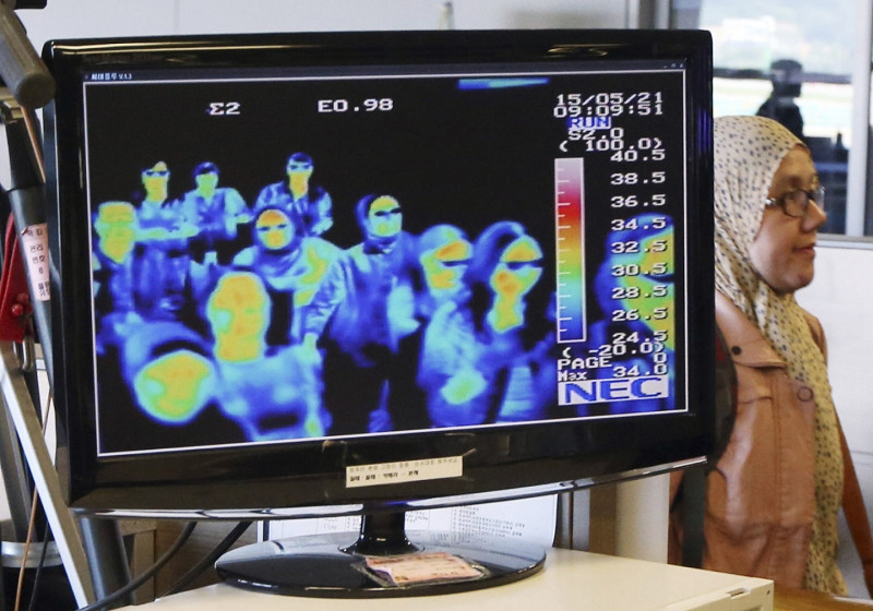 韓國國內MERS確診病患29日增至9人。仁川機場也加強體溫監控。圖片來源：達志影像/美聯社   