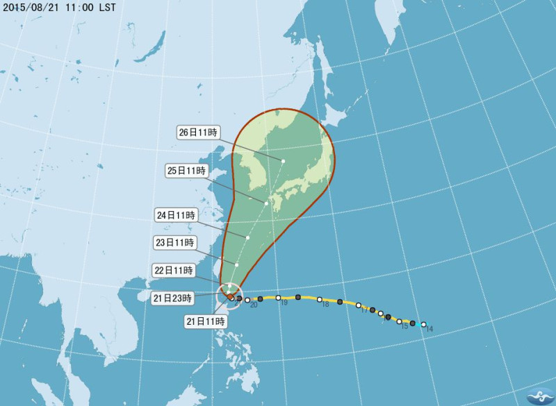 氣象局21日指出，天鵝颱風的強度持續轉弱，發布陸警的機會不大。圖：翻攝自氣象局官網   