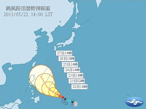 今年第二號颱風「桑達」（SONGDA）清晨正式形成，中央氣象局表示，輕度颱風桑達預估將在週三左右抵達菲律賓呂宋島，到時候才能知道是否會對台灣造成嚴重影響。圖片來源：中央氣象局網站   