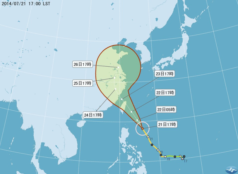 因應麥德姆颱風來襲，台北市應變中心今(22)日上午10時一級開設，對於民眾關切的晚間是否停班停課，北市府將根據中央氣象局下午1時最新預報資料進行研判，1時30分宣布晚上是否上班上課。圖：翻攝自中央氣象局官網。   