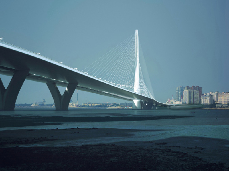交通部10日表示，淡江大橋的興建，可減少25分鐘的通車時間。圖：翻攝自淡江大橋國際競圖官網   