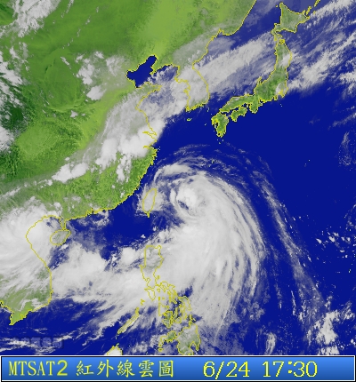 今年第5號輕度颱風米雷從24日起逐漸接近台灣，東北部及北部地區將有豪雨或局部性大豪雨發生，中南部山區亦有局部性大雨發生的機率。圖片來源：中央氣象局   