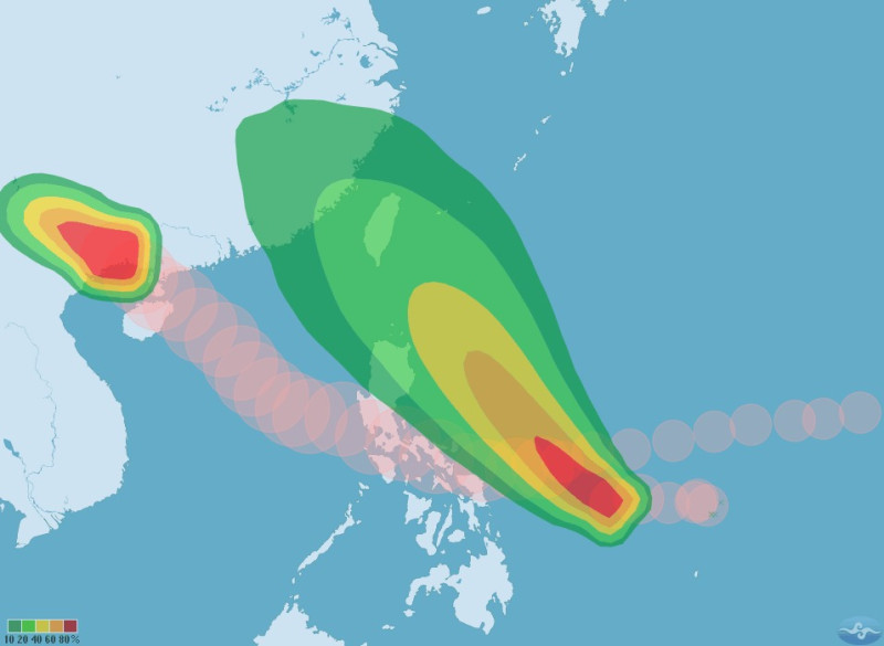 氣象局今(19)日指出，麥德姆颱風強度略增，若移動方向及速度不變，下週就可能影響台灣。圖：翻攝自氣象局官網。   