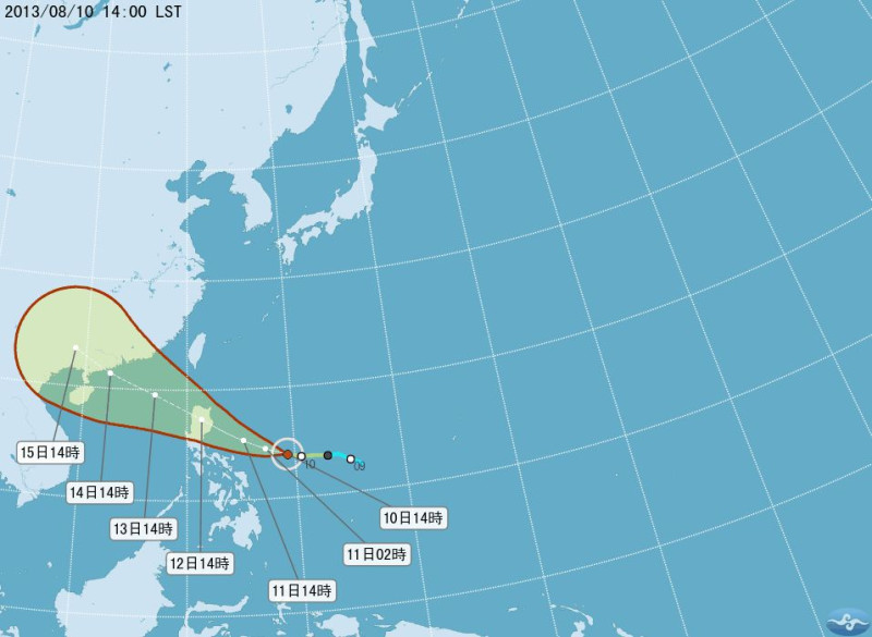 今年編號第11號颱風尤特(UTOR)，在今（10）日下午2時增強為中度颱風。圖：翻攝自氣象局網站。   
