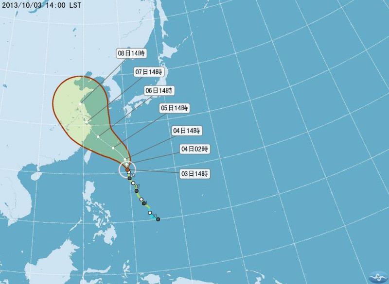 中央氣象局今(3)日表示，今年編號第23號颱風輕度颱風「菲特」，最快明晚就會發布海上颱風警報。圖片來源：翻攝自中央氣象局網站   