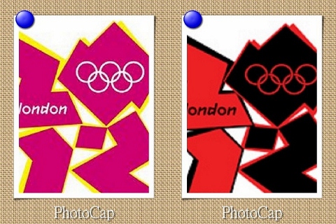 右為抗議組織《太空刦機者》的logo，左為倫敦奧運會的logo；兩者除了顏色不同，形狀和文字都一樣。圖片來源:網路。   
