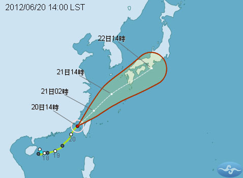 中央氣象局今天下午表示，泰利颱風的移動速度加快，預計1天內就能通過台灣海峽，但民眾還是必須防範西南氣流可能帶來的豪雨。圖片來源：翻攝自中央氣象局網站。   