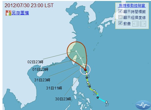 今年第9號颱風蘇拉逐漸逼近台灣，中央氣象局除在30日晚間發布海上颱風警報外，氣象局預報中心副主任林秀雯表示，最快今（31）日下午會發布陸上警報。圖片來源：翻攝自氣象局網站。   