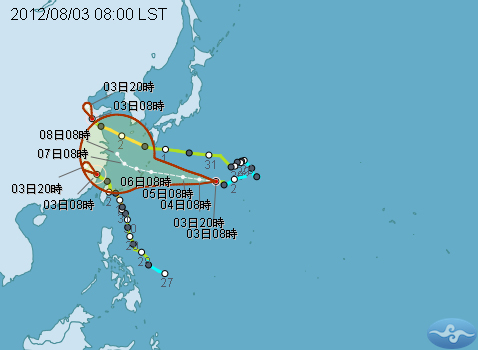 中央氣象局今天說，台灣本島的陸上颱風警報已解除，預計下午2時可全面解除陸警與海警；另外，台灣東方約2000公里的海面上，有一輕度颱風「海葵」形成。圖片：翻攝自中央氣象局網站。   