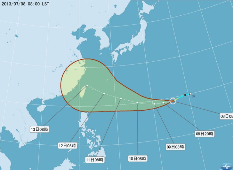 中央氣象局今（8）日表示，今年7號颱風「蘇力」（Soulik）於今日上午8點形成，以每小時23公里的速度朝西方前進。圖：翻攝自中央氣象局網站   