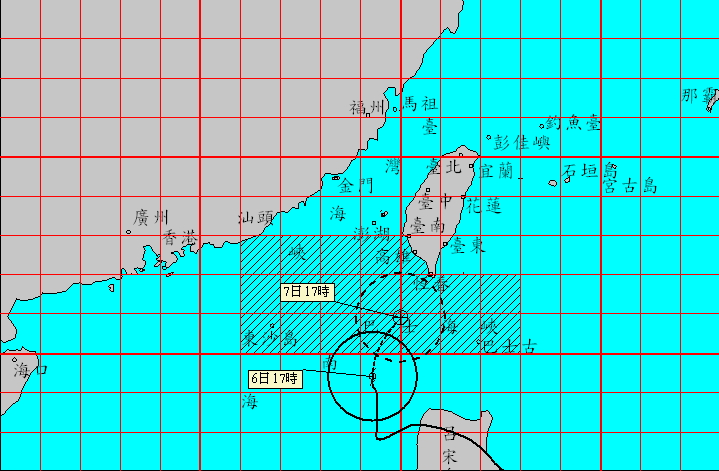 根據中央氣象局5點30分發布的最新颱風動態表示，蓮花颱風在過去3小時的移動相當緩慢，預估要到午夜才會發布陸上颱風警報。圖：擷取自中央氣象局官方網站   