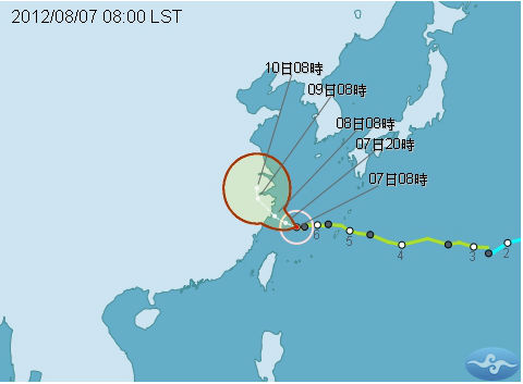 中央氣象局今天表示，海葵颱風已轉變為中颱，其路徑也漸趨明顯。圖片來源：翻攝自中央氣象局網站。   