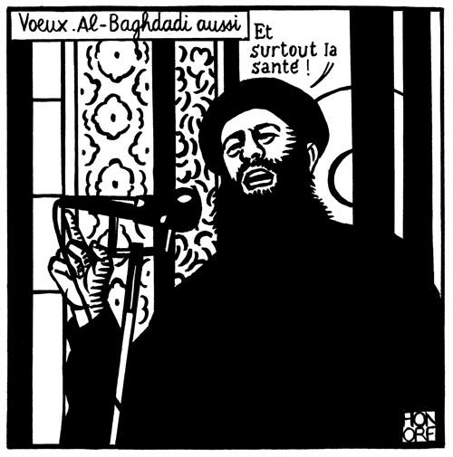 《查理周刊》遭到攻擊前最新推出的雜誌封面是，嘲諷伊斯蘭極端組織「伊斯蘭國」（IS）首領的諷刺漫畫。圖：翻攝自《查理周刊》臉書。   