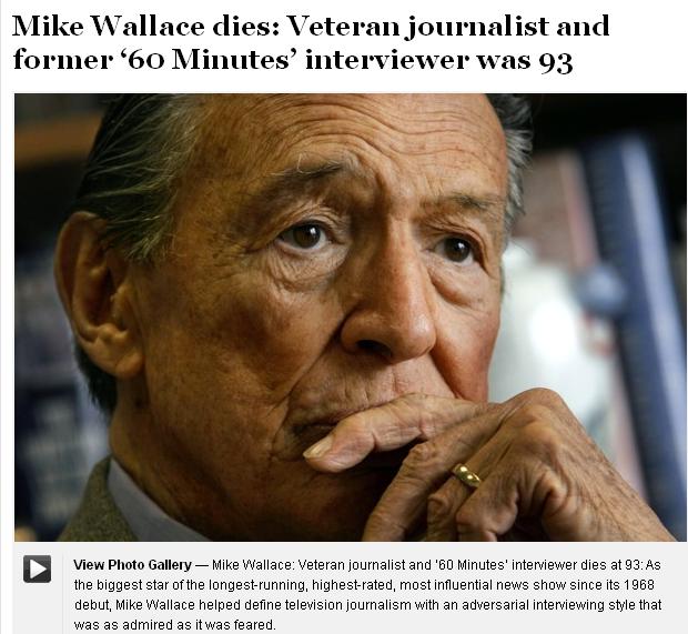 廣播電視記者、節目主持人華萊士（Mike Wallace）昨晚辭世，享壽93歲。 圖：翻攝自華盛頓郵報   