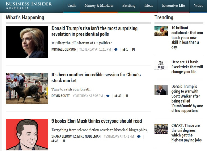 商業新聞網站Business Insider周二正式啟用新成立的科技網站，年內還將開辦另外一個綜合新聞網站。圖：翻攝網路   