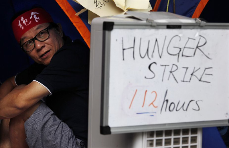 63歲的退休教師韓連山已絕食超過6天，他表示目前精神狀況尚可。圖片來源：達志影像/路透社。   