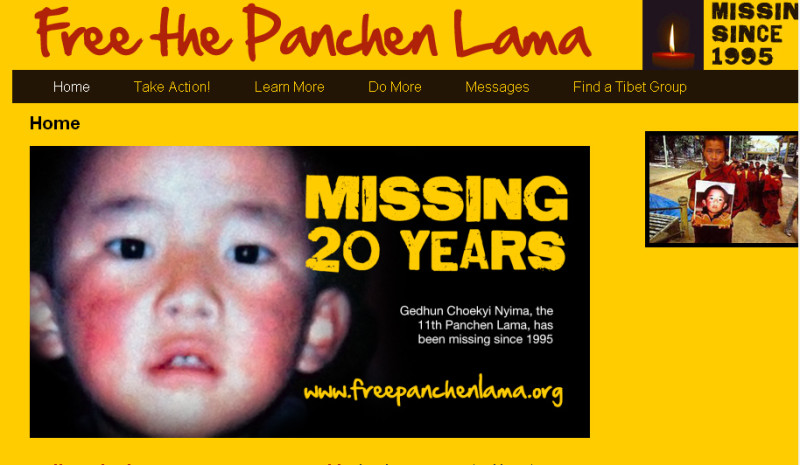 年僅6歲的更敦確吉尼瑪20年前才被確定為轉世靈童3天，就被中國帶走，下落成謎。圖：翻攝「尋找藏班禪」官網   