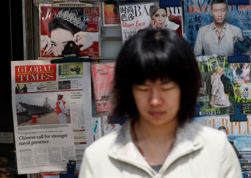 去年四月20日北京出版了新的英文報紙環球時報 Global Times, 要和國際媒體競爭。圖片來源:達志影像/美聯社   