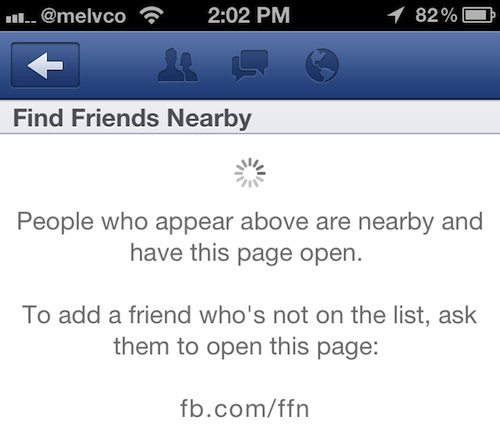 目前用戶可從臉書的行動版功能表中，找到「Find Friends Nearby」的頁面。圖片來源：翻攝自網路。   