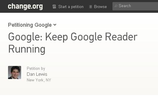 Google於日前宣布將於7月1日關閉Google Reader的服務，擁護者發起連署希望Google保留此項服務。圖片來源：翻攝自網路。   