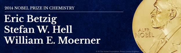 2014年諾貝爾化學獎得主8日傍晚揭曉，由美國科學家貝席格(Eric Betzig)、德國學者黑爾(Stefan W. Hell)，及美國學者莫納(William E. Moerner)獲得；得獎理由是「研發出超高解析的螢光顯微技術」。圖片來源：諾貝爾獎官方網站。   