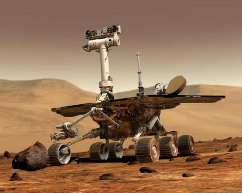2004年起就在火星趴趴走的無人探測車「機會號」(Opportunity)想像圖。圖片來源：NASA提供。   