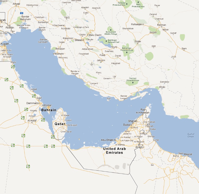 伊朗指出，因Google地圖中，波斯灣（Persian Gulf）的名稱並未被標注，外交部對此感到極度不滿，揚言將對Google提告。圖片來源：翻攝自Google Map。   