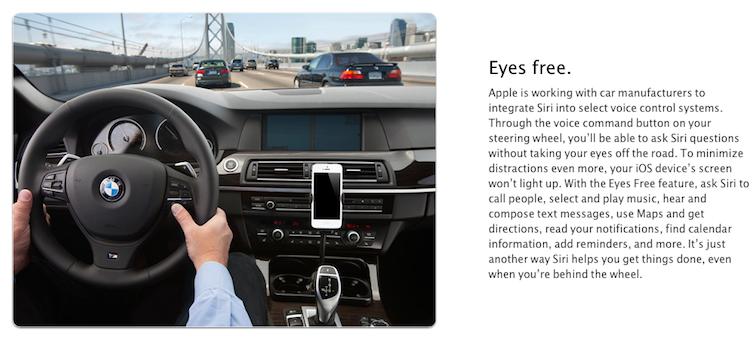 圖為蘋果和汽車商共同推出的eyes-free計畫，意在增加駕駛人的行車安全。圖：翻攝自蘋果官網。   
