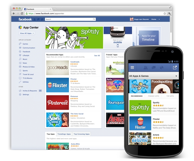 臉書(Facebook)9日宣布，將在未來幾週推出App Center應用商店服務，所有網頁、行動設備的app都可在此上市。圖片來源：翻攝自網路。   