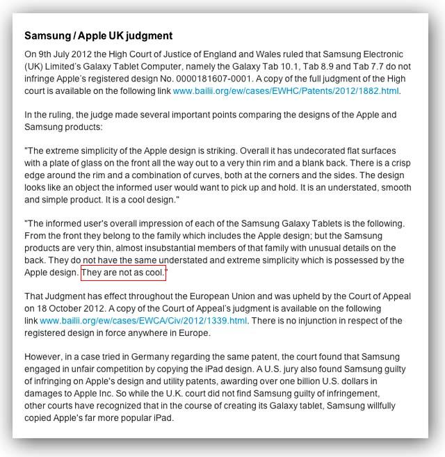 蘋果公司在10月31日於自家網站公布的道歉聲明（圖），但聲明張貼後，卻引來三星的抗議。圖片來源：翻攝自蘋果網站。   